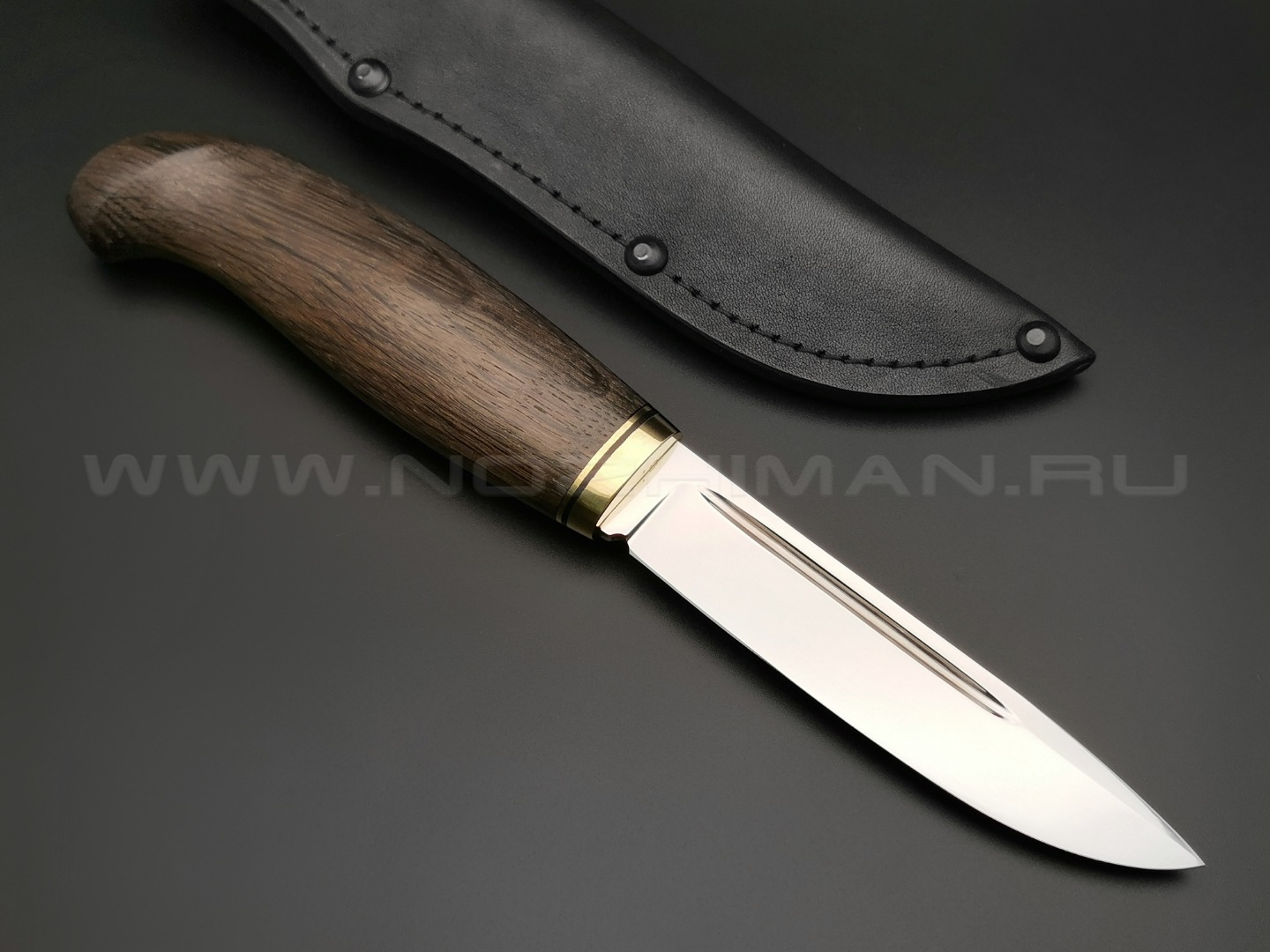 Нож "Финка" сталь K340, рукоять морёный дуб, латунь (Тов. Завьялова)