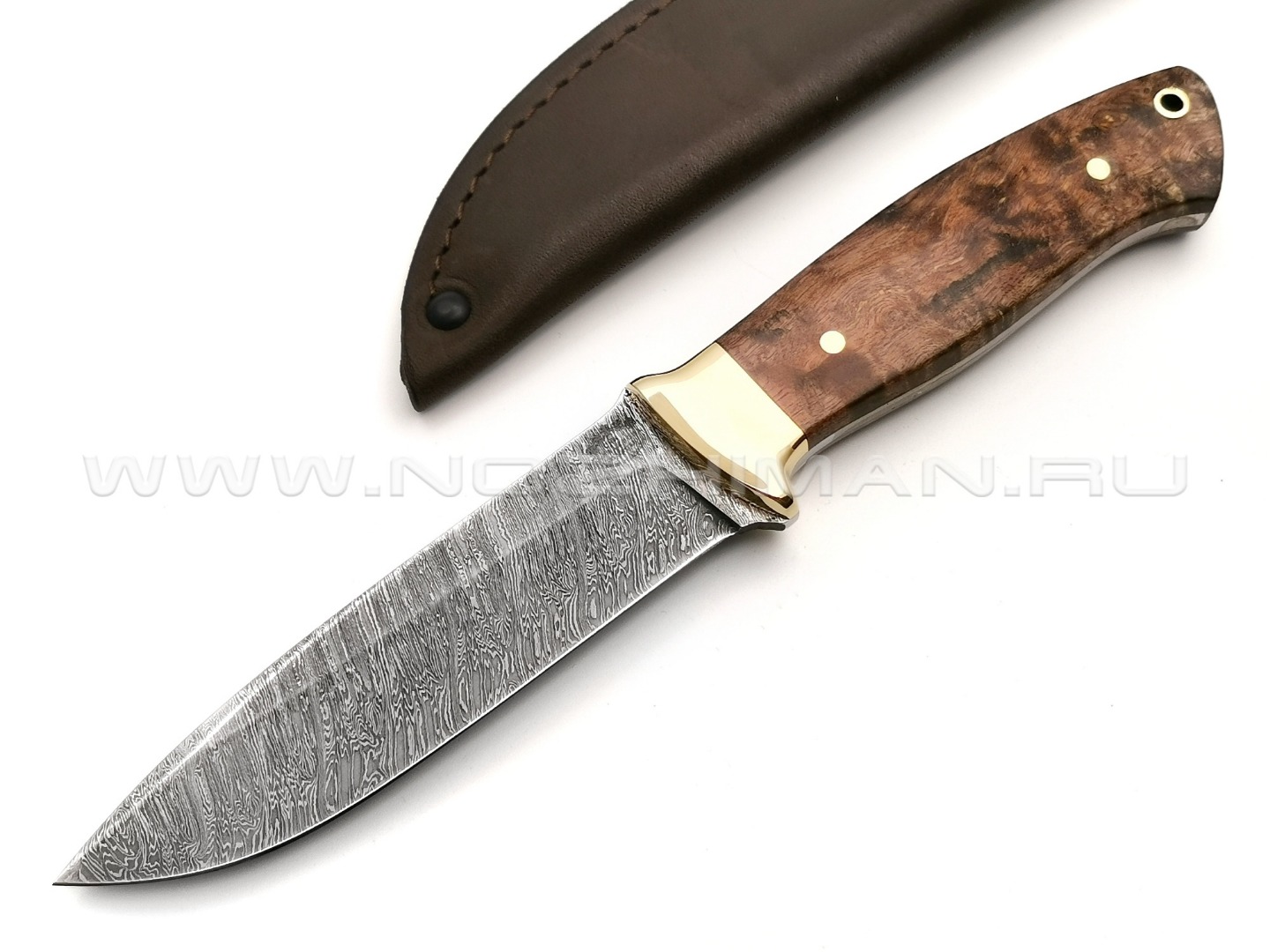 Нож "Боцман" дамасская сталь, рукоять стаб. карельская береза, латунь
