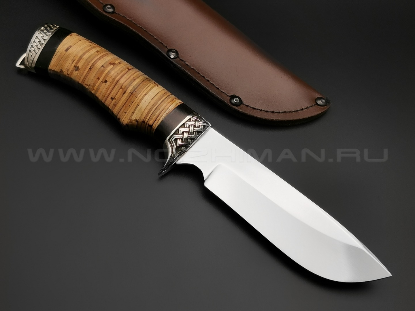 Нож "Охотник" сталь Х12МФ, рукоять наборная береста (Тов. Завьялова)
