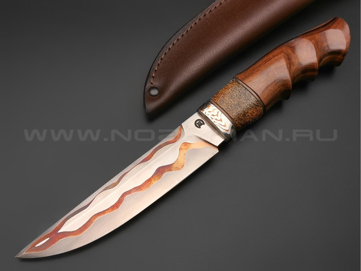 Нож "НЛВ36" ламинат Vanadis 8, рукоять палисандр, позвонок кита, мокумэ-гане (Кузница Васильева)