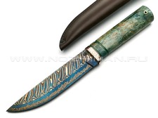 Нож "НЛВ32" торцевой дамаск, рукоять карельская береза, мокумэ-гане (Кузница Васильева)