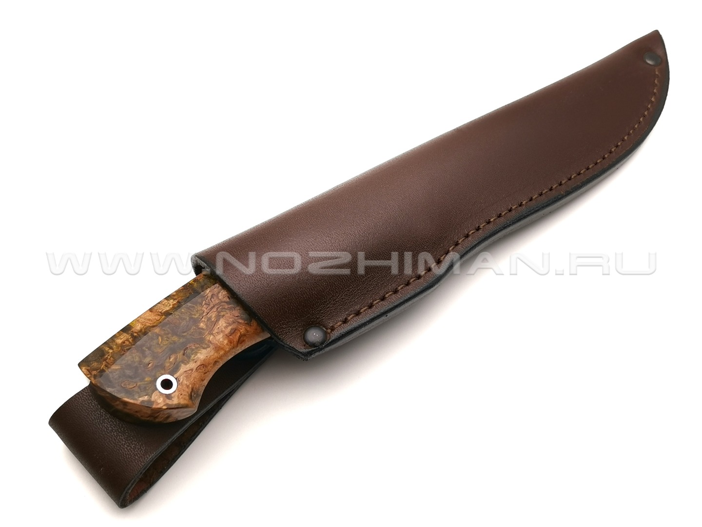 Нож "НЛВ38" ламинат K340, рукоять карельская береза, айронвуд (Кузница Васильева)