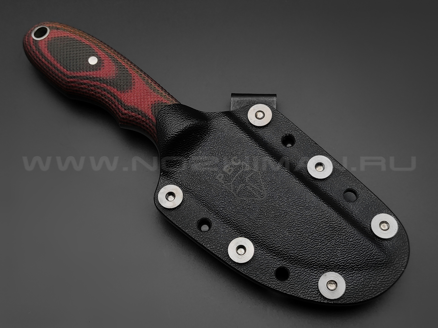 РВС нож Беглец сталь N690, рукоять микарта red & black