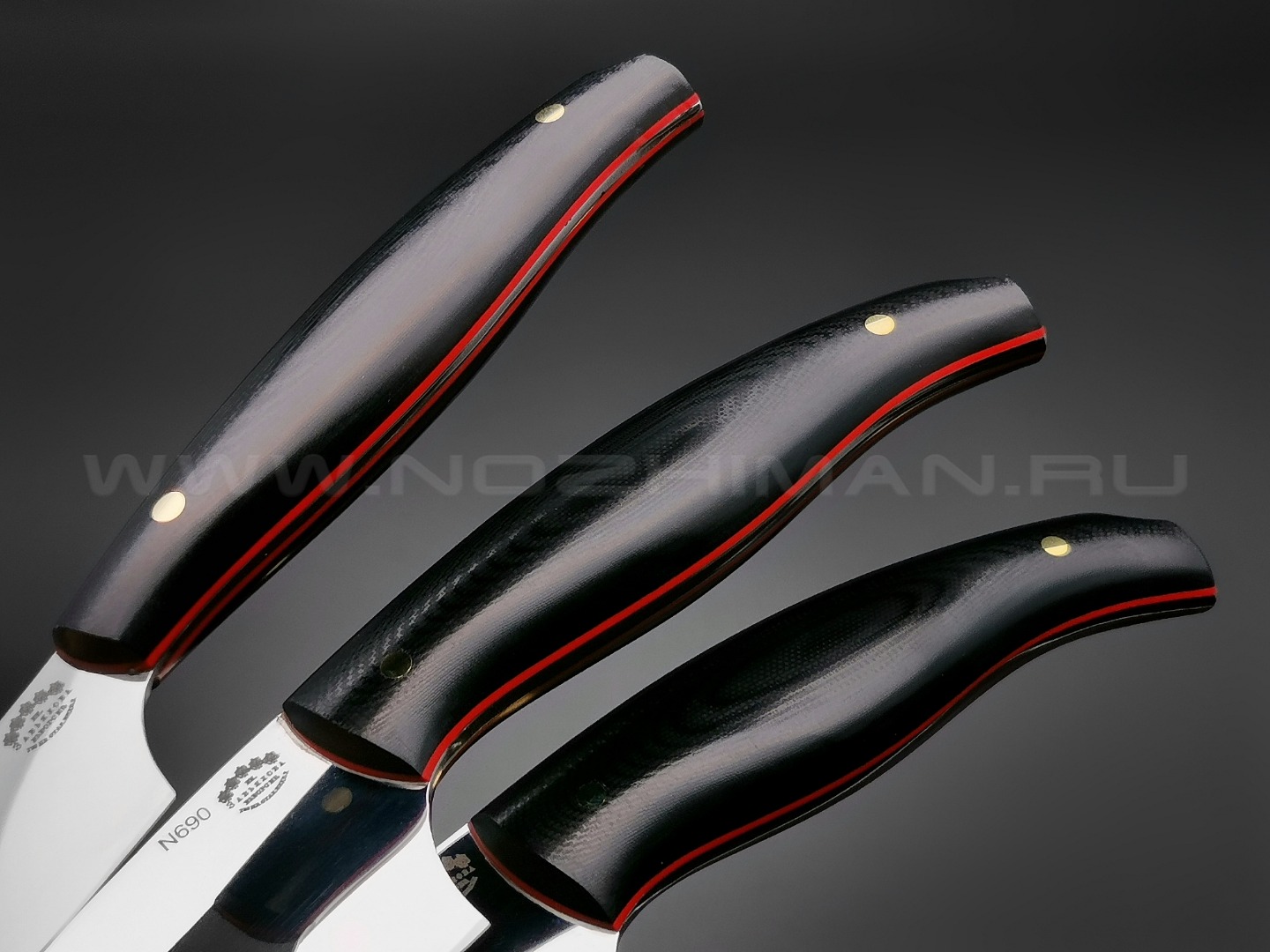 Набор из 3-х кухонных ножей, сталь N690, рукоять G10 black&red (Товарищество Завьялова)