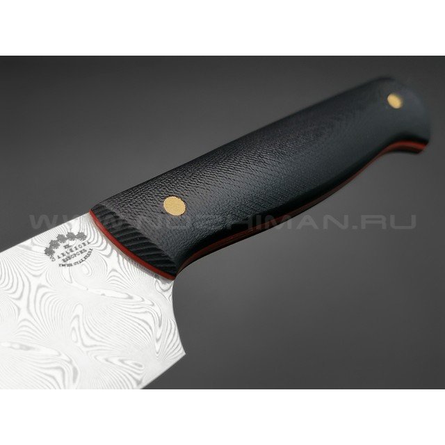 Нож кухонный "Шеф" средний, сталь нержавеющий дамаск, рукоять G10 black (Товарищество Завьялова)