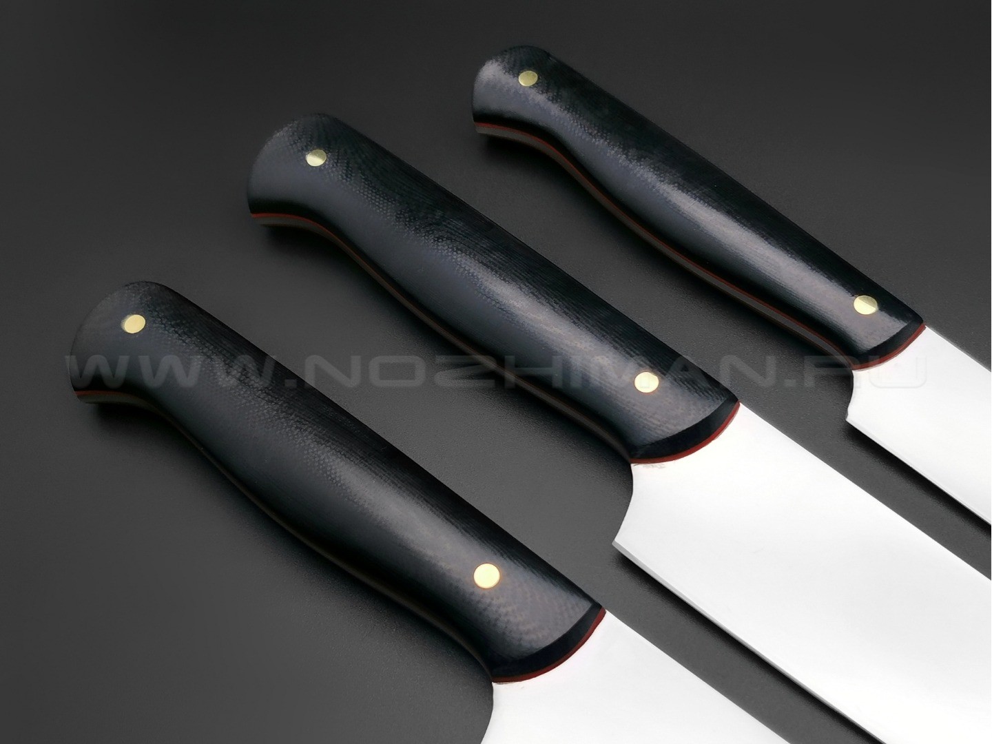 Набор из 3-х кухонных ножей, сталь N690, рукоять G10 black (Товарищество Завьялова)