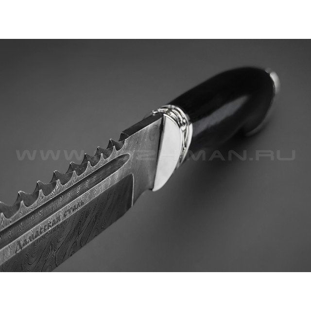 Нож "Волк" дамасская сталь, рукоять дерево граб, мельхиор (Фурсач А. А.)