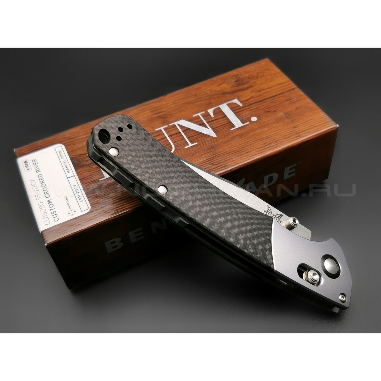 Нож Benchmade Custom Crooked River CU15080-SS-20CV сталь CPM-20CV, рукоять Carbon fiber