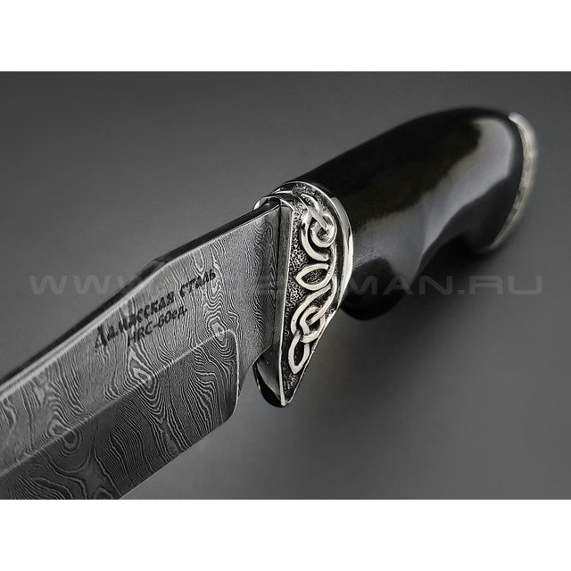 Нож "Рыбак" дамасская сталь, рукоять дерево граб, мельхиор (Фурсач А. А.)