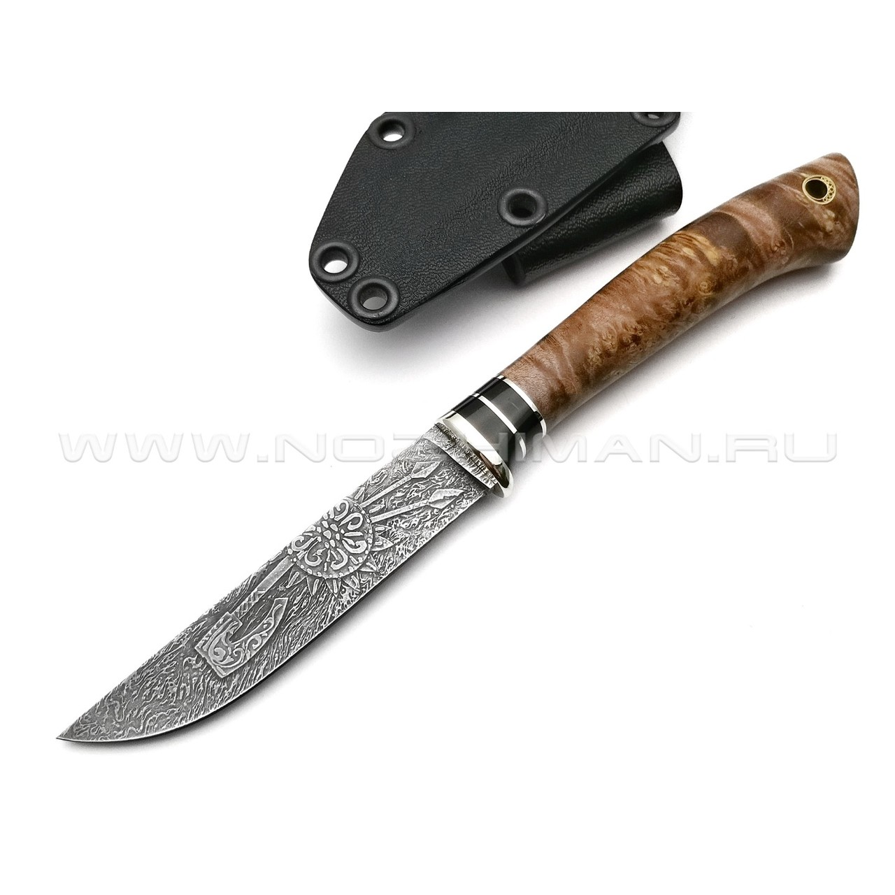 Волчий Век нож Слонёнок Custom сталь M390 WA, рукоять берёзовый кап, рог буйвола