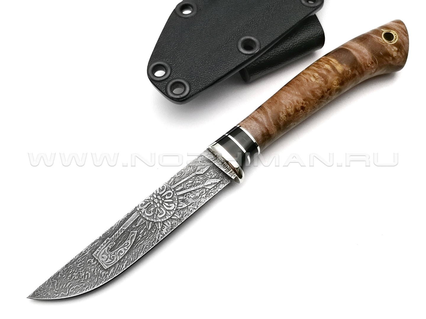 Волчий Век нож Слонёнок Custom сталь M390 WA, рукоять берёзовый кап, рог буйвола