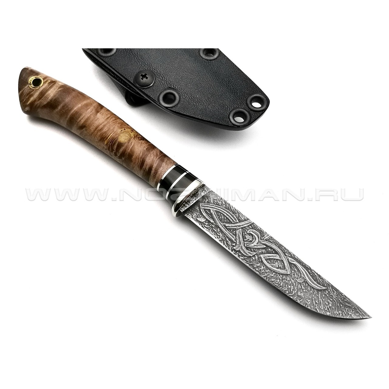 Волчий Век нож Слонёнок Custom сталь M390 WA, рукоять берёзовый кап, рог буйвола