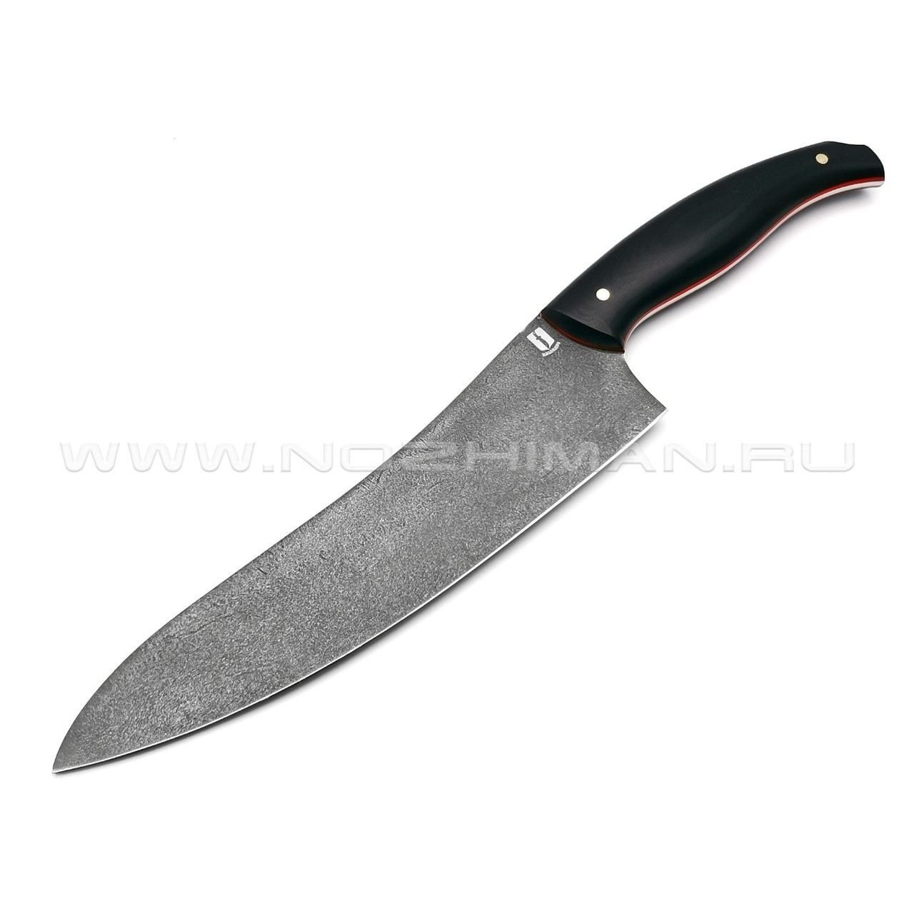 Кухонный нож Шеф №2, булатная сталь, рукоять G10 black (Мастерская Наследие)