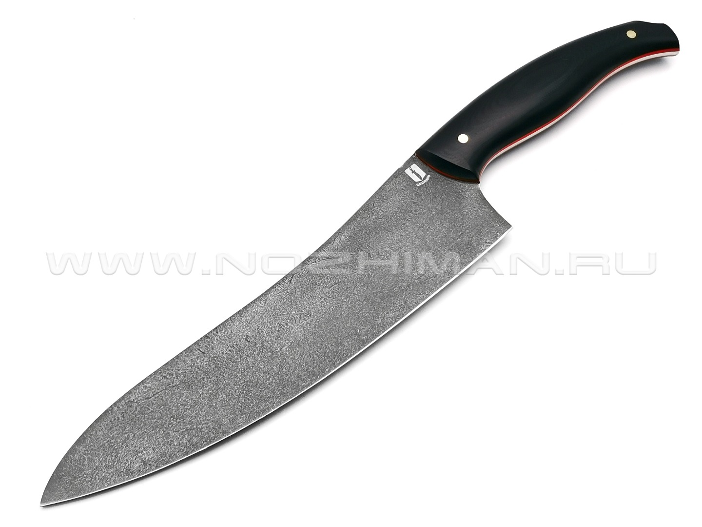 Кухонный нож Шеф №2, булатная сталь, рукоять G10 black (Мастерская Наследие)