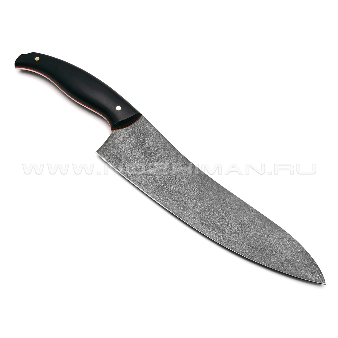 Кухонный нож Шеф №2, булатная сталь, рукоять G10 black (Мастерская Наследие)