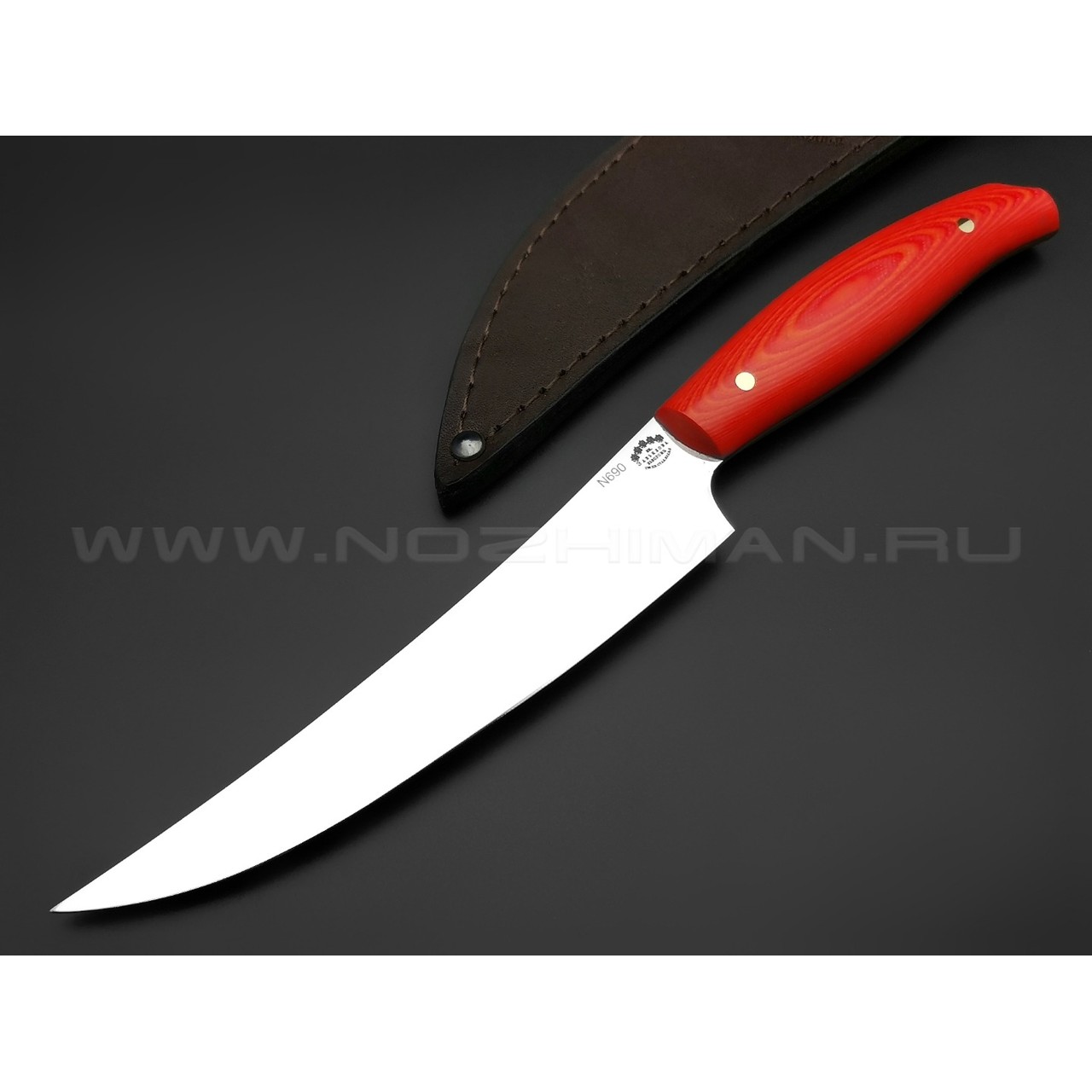 Филейный нож №2, сталь N690, рукоять G10 red & orange (Товарищество Завьялова)