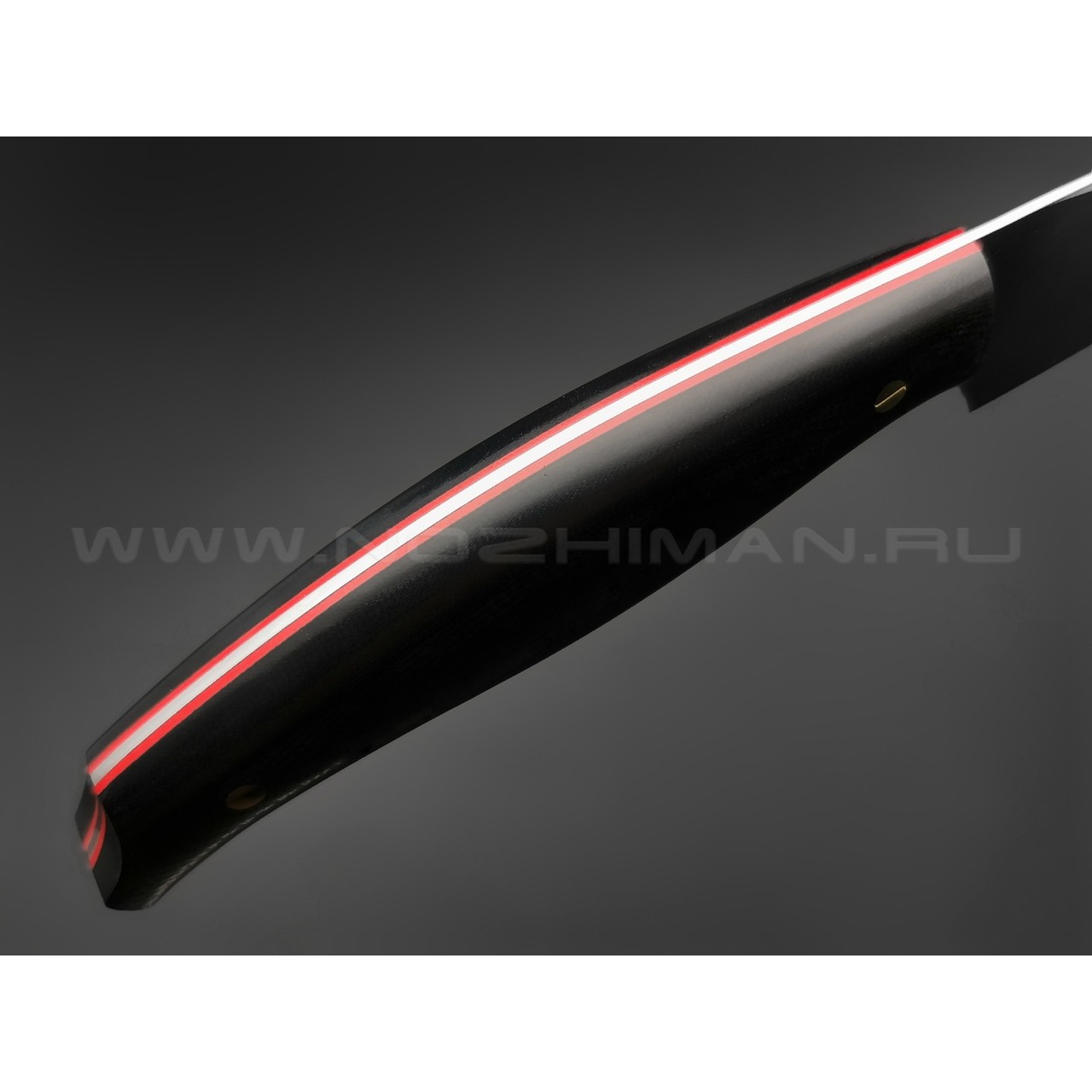 Товарищество Завьялова малый филейный нож №2 сталь N690, рукоять G10 чёрный с красным, латунь