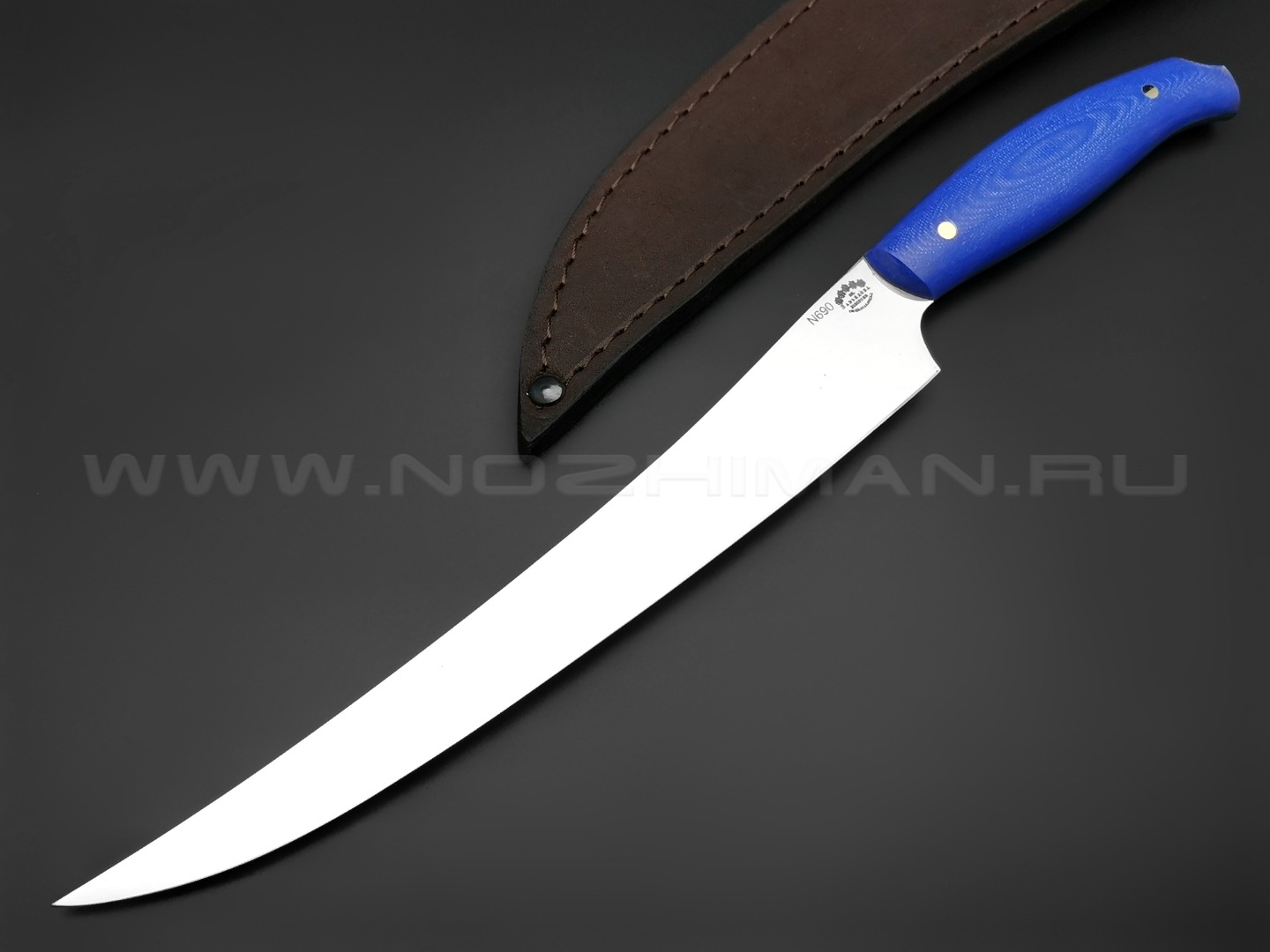 Большой филейный нож №2, сталь N690, рукоять G10 blue (Товарищество Завьялова)