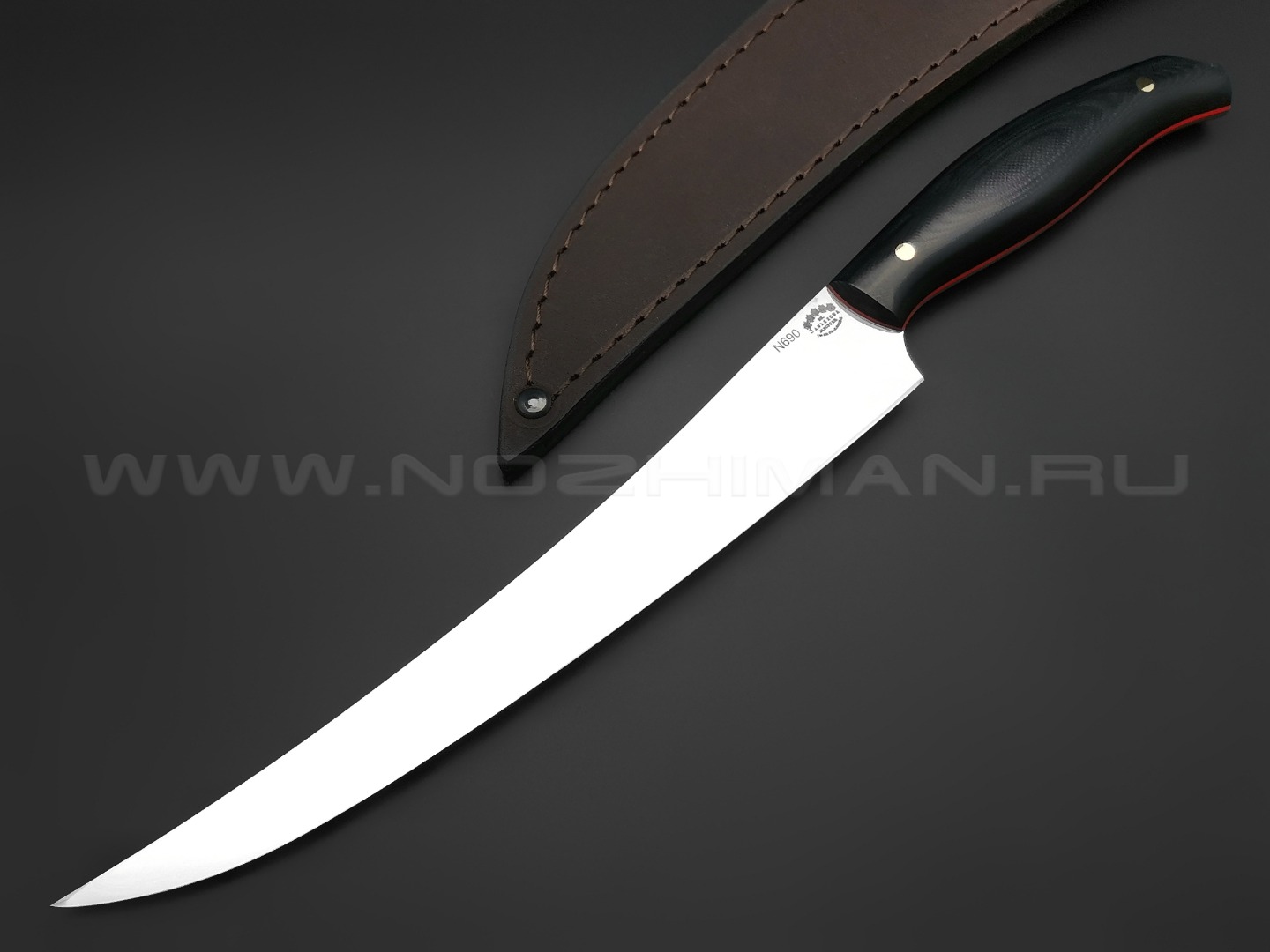 Большой филейный нож №2, сталь N690, рукоять G10 black (Товарищество Завьялова)