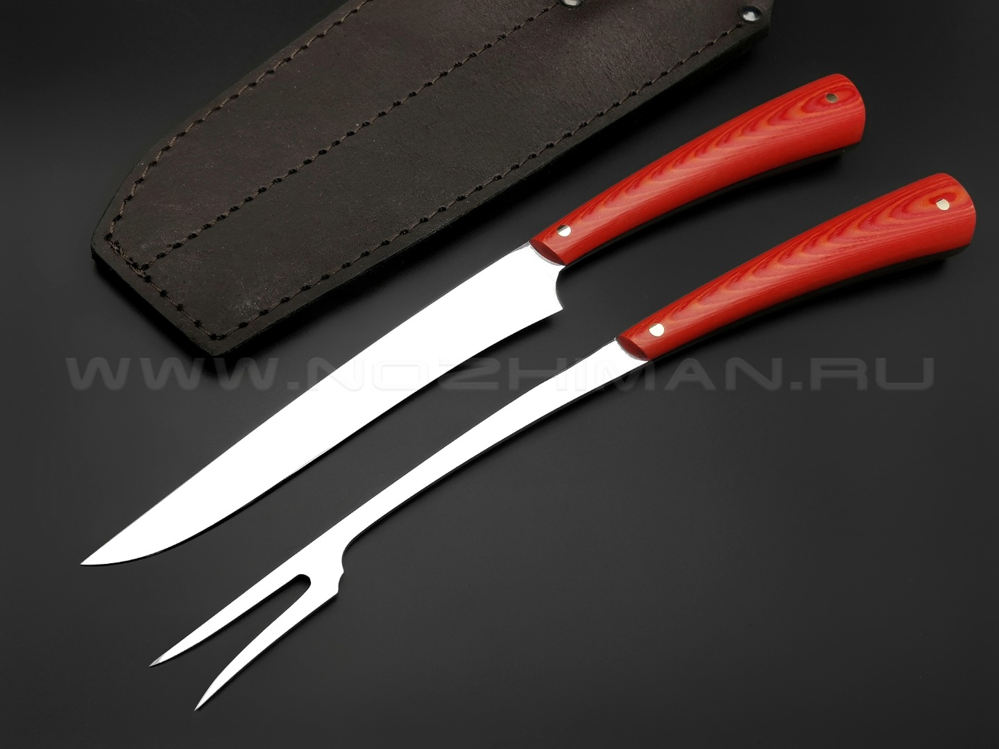 Набор для стейка, нож и вилка сталь N690, рукоять G10 orange (Товарищество Завьялова)