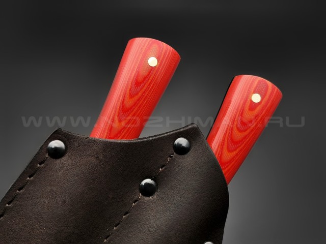 Набор для стейка, нож и вилка сталь N690, рукоять G10 red & orange (Товарищество Завьялова)