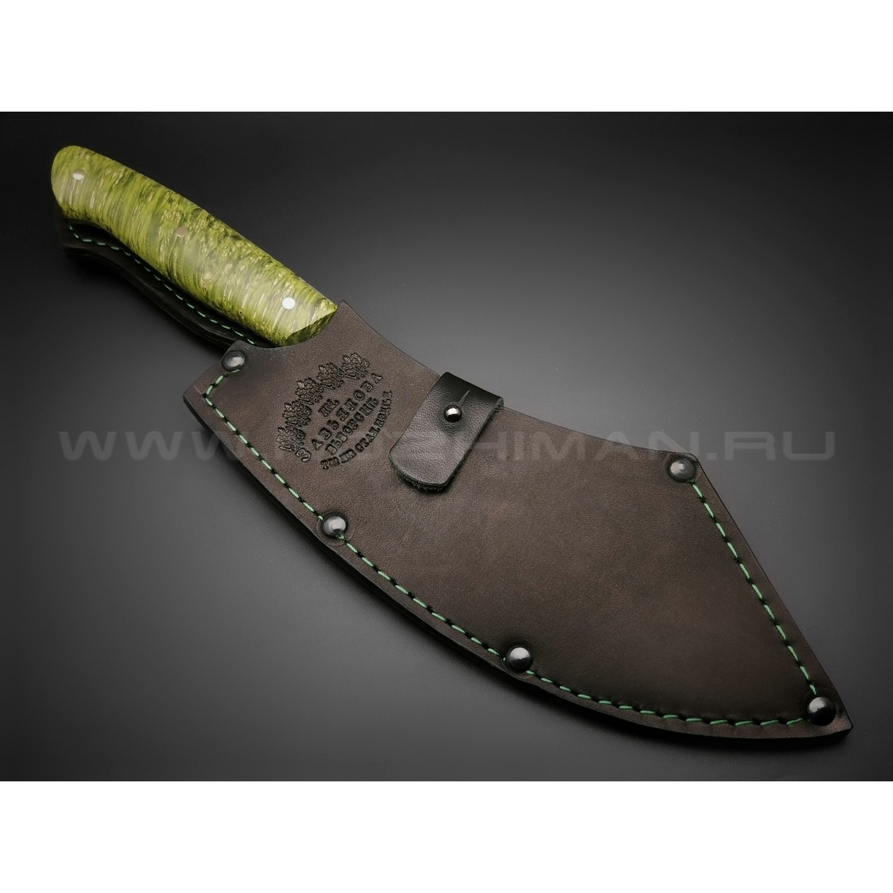 Нож "Биг Фуд" сталь K340, рукоять кап клёна зелёный (Товарищество Завьялова)