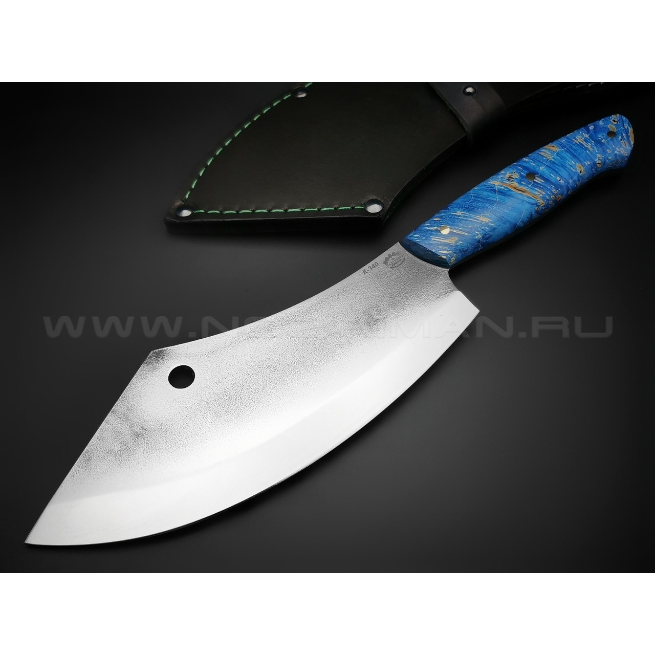 Нож "Биг Фуд" сталь K340, рукоять кап клёна синий (Товарищество Завьялова)