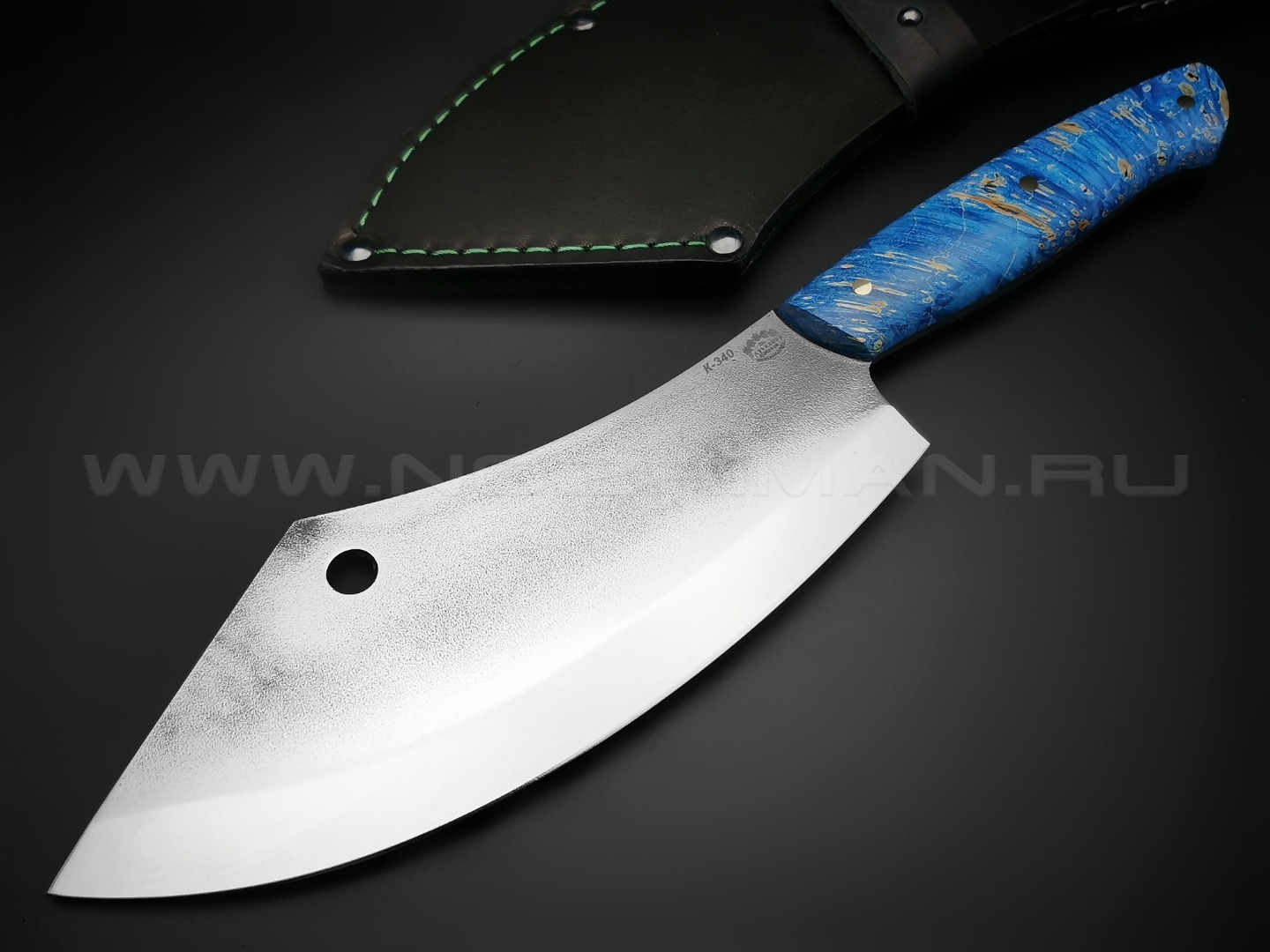 Нож "Биг Фуд" сталь K340, рукоять кап клёна синий (Товарищество Завьялова)