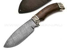 Нож "Бобёр" дамасская сталь, рукоять дерево орех, мельхиор (Товарищество Завьялова)