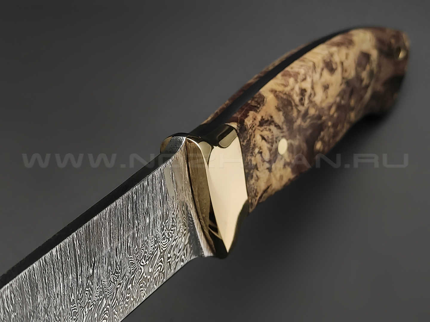Нож "Боцман" дамасская сталь, рукоять кап клёна, латунь (Мастерская Наследие)