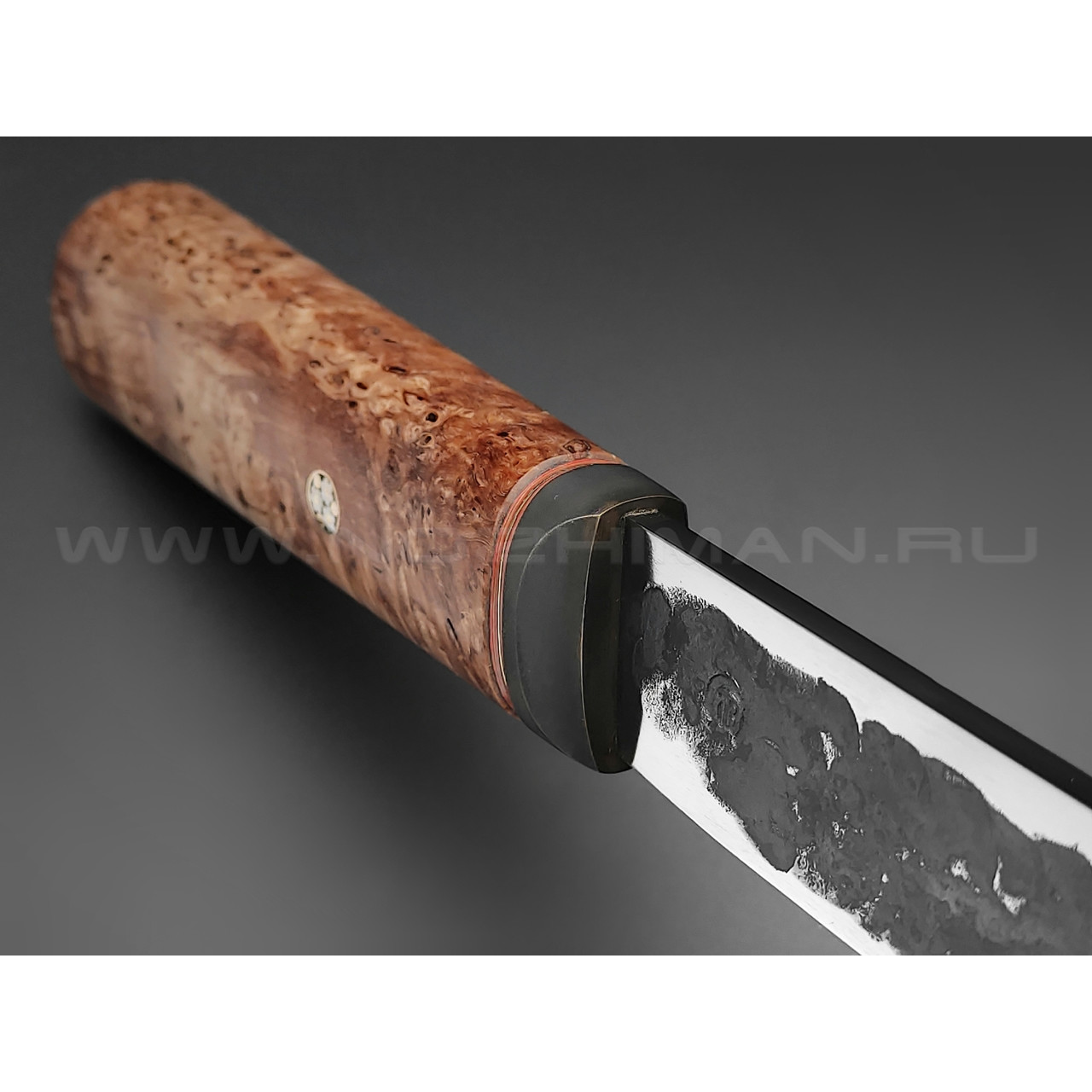 Нож Якут "НЛВ55" сталь K340, рукоять карельская береза, латунь (Кузница Васильева)
