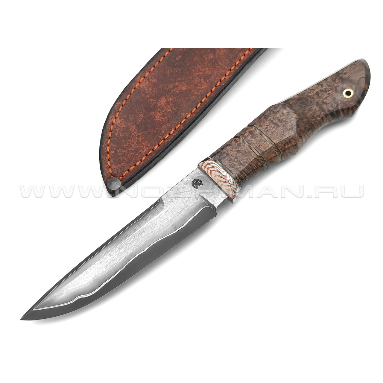 Нож "НЛВ48" ламинат S390, рукоять карельская береза, мокумэ-гане (Кузница Васильева)
