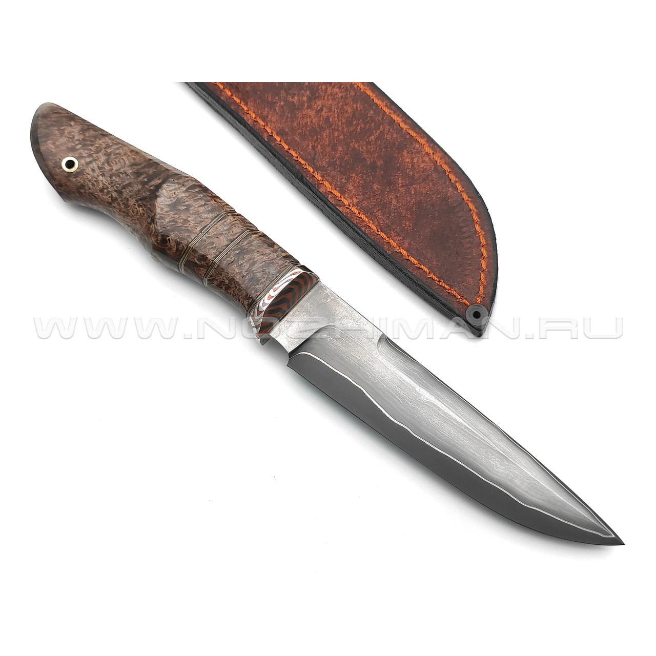 Нож "НЛВ48" ламинат S390, рукоять карельская береза, мокумэ-гане (Кузница Васильева)
