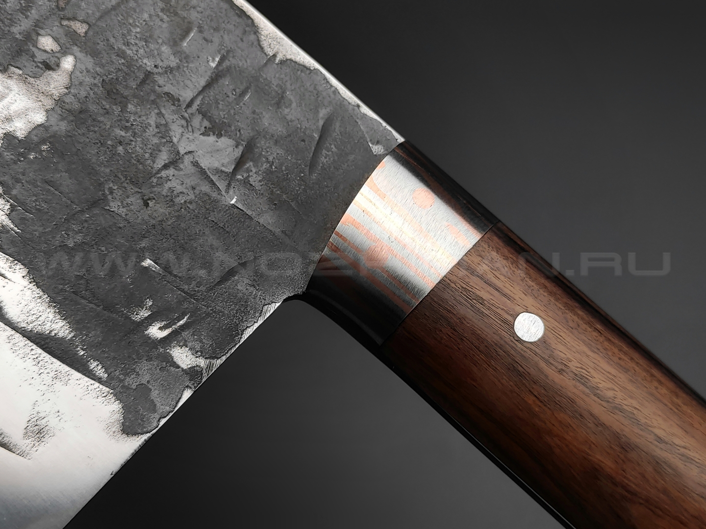Нож Сербский Шеф "НЛВ60" сталь K340, рукоять дерево палисандр, мокумэ-гане (Кузница Васильева)