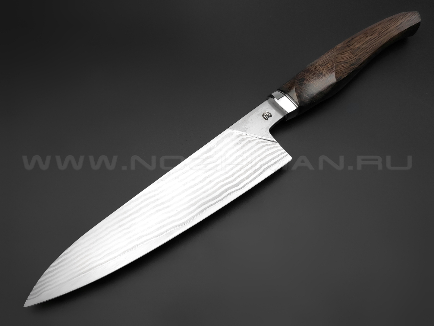 Кухонный нож "НЛВ56" ламинат M390, рукоять морёный дуб, нейзильбер (Кузница Васильева)