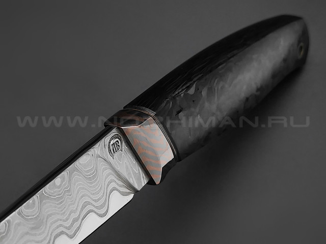 Нож "НЛВ64" ламинат M390, рукоять хаотичный карбон, мокумэ-гане (Кузница Васильева)