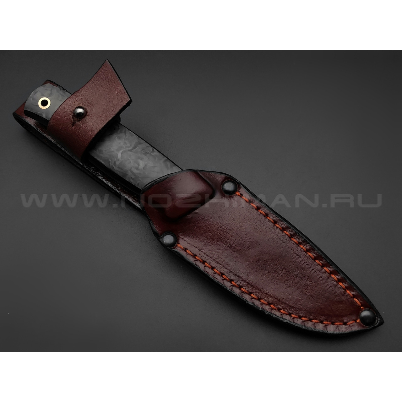 Нож "НЛВ64" ламинат M390, рукоять хаотичный карбон, мокумэ-гане (Кузница Васильева)