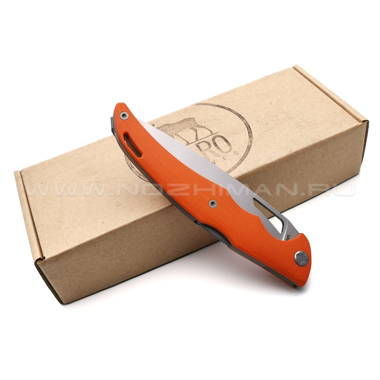 Saro нож Кайман XL сталь K110, рукоять G10 orange