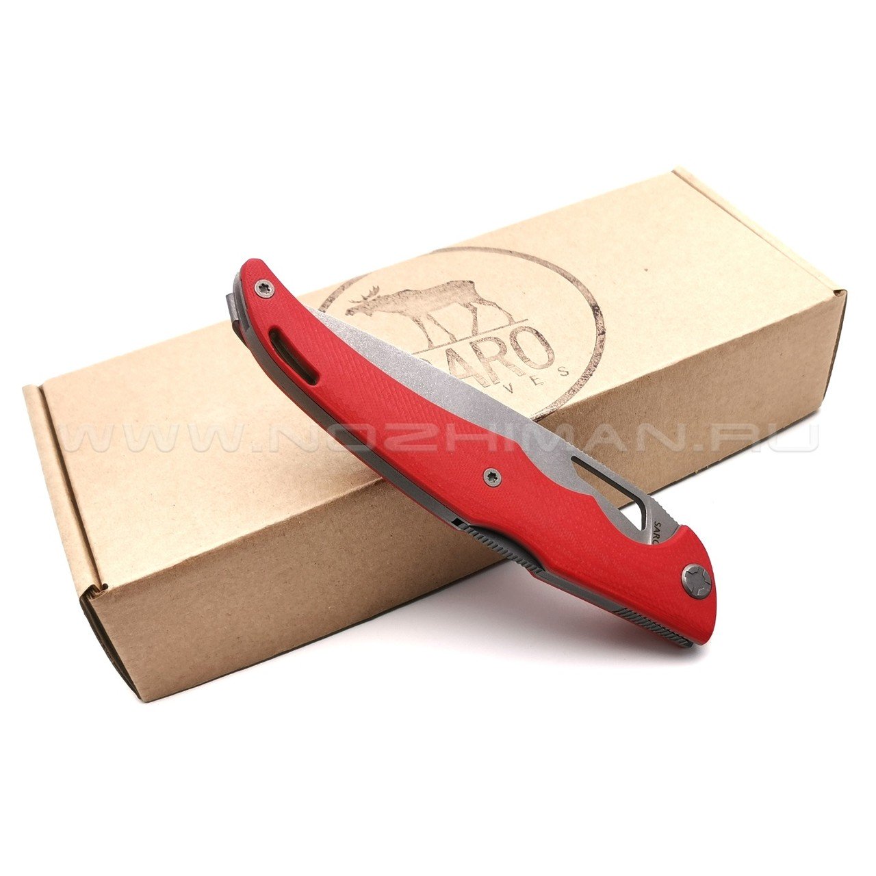 Saro нож Кайман XL сталь K110, рукоять G10 red