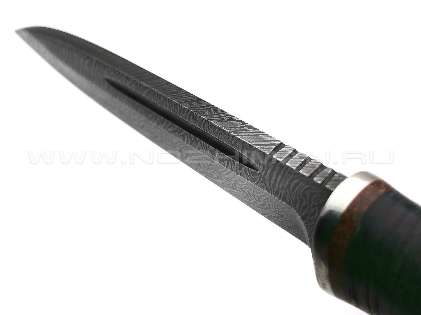 Нож "Горец-3" дамасская сталь, рукоять наборная кожа, мельхиор (Титов & Солдатова)