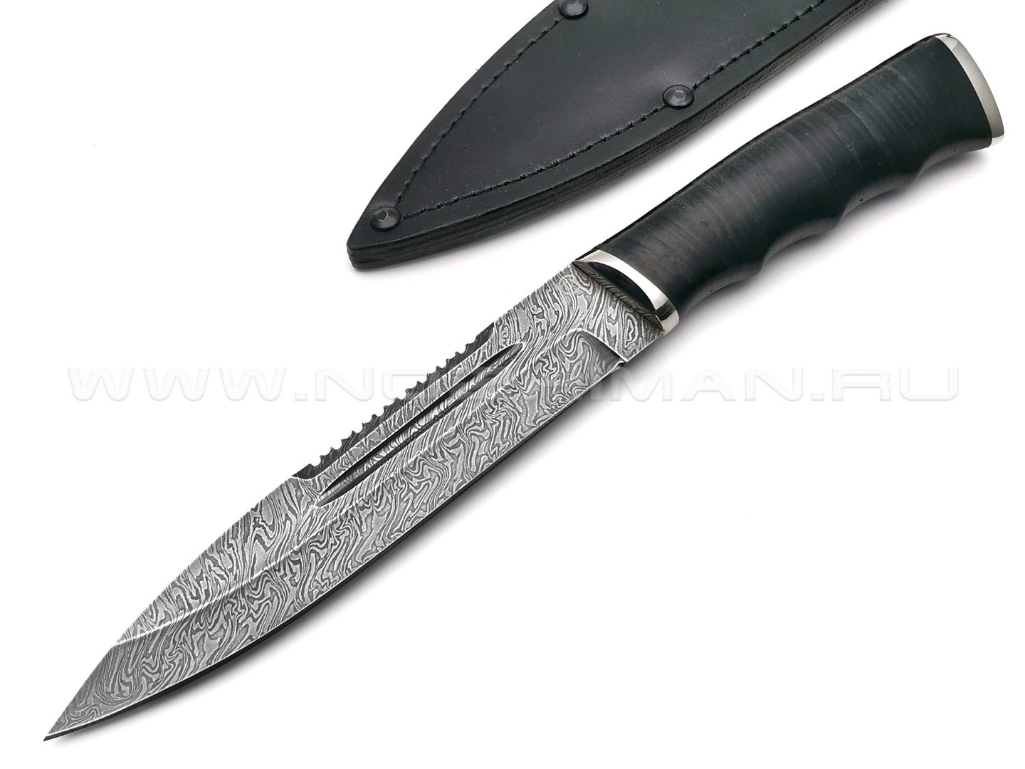 Нож "Казак-2" дамасская сталь, рукоять наборная кожа, мельхиор (Титов & Солдатова)