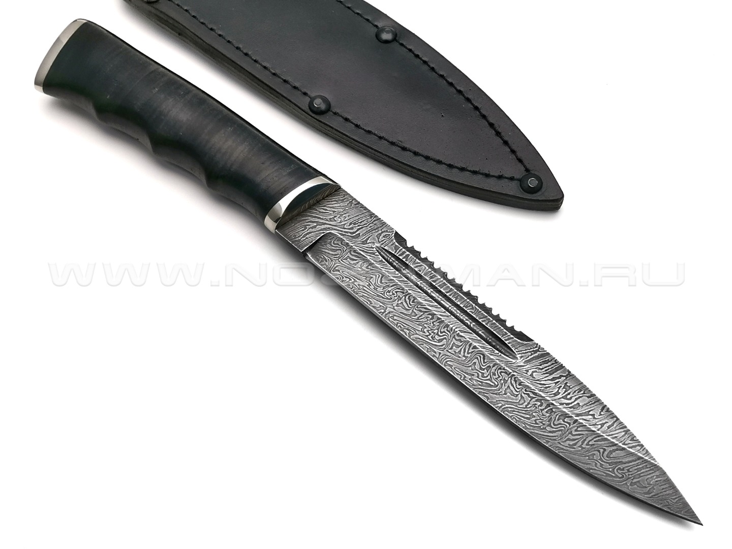 Нож "Казак-2" дамасская сталь, рукоять наборная кожа, мельхиор (Титов & Солдатова)