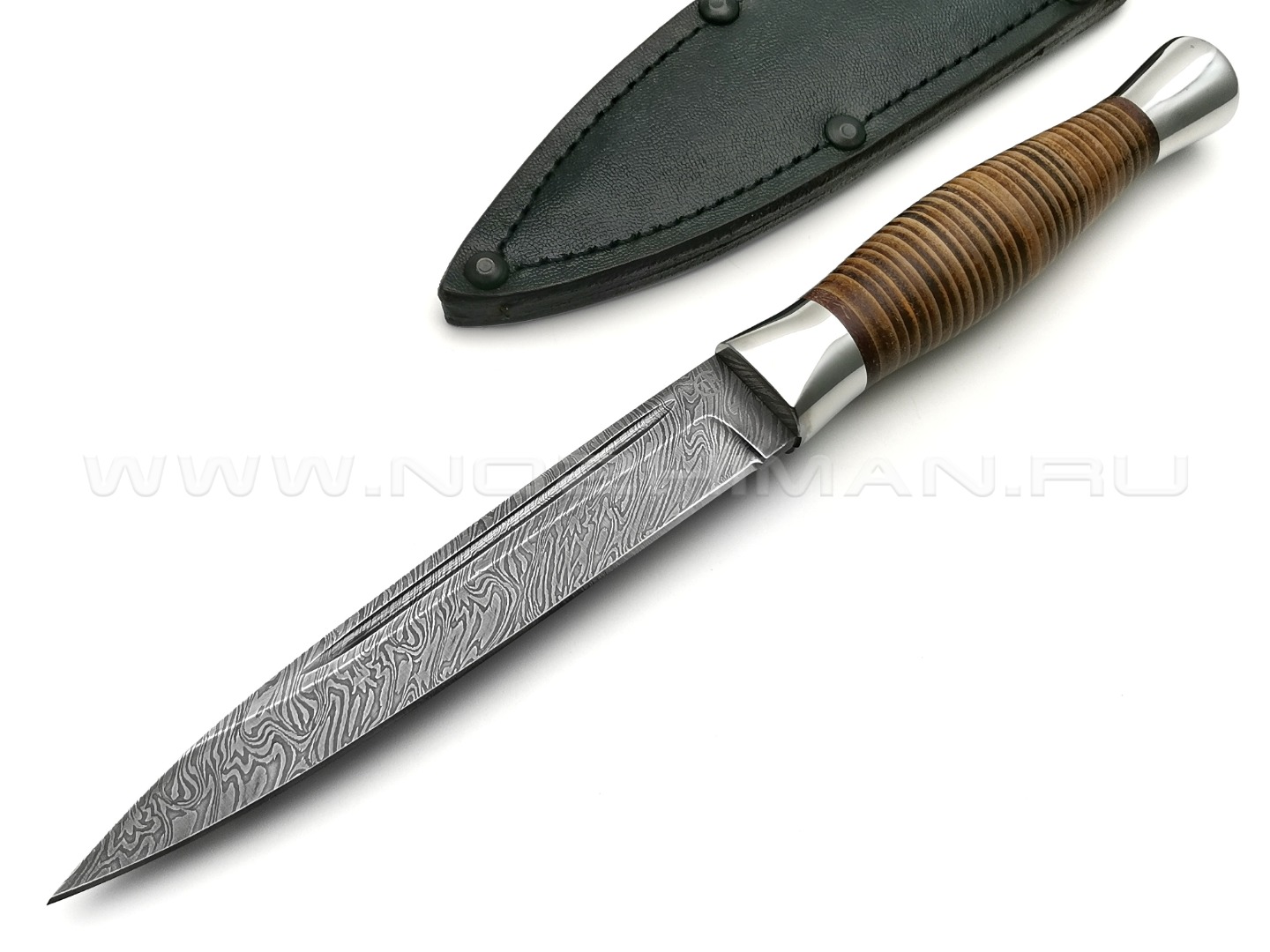 Нож "Горец-3М" дамасская сталь, рукоять наборная кожа, сталь (Титов & Солдатова)