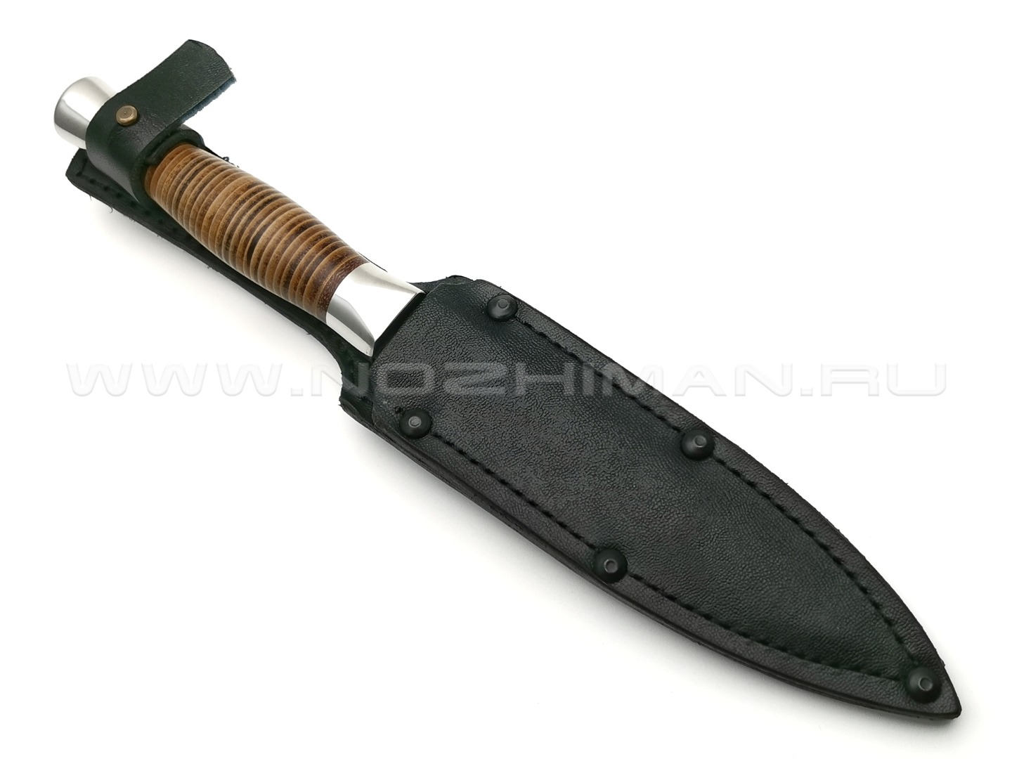 Нож "Горец-3М" дамасская сталь, рукоять наборная кожа, сталь (Титов & Солдатова)