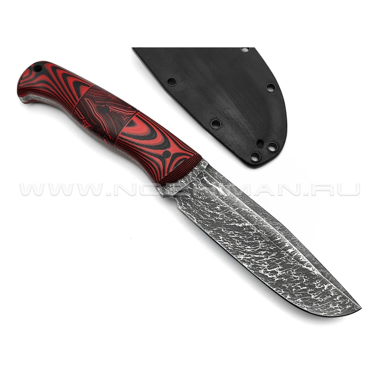 Волчий Век нож Ямской сталь PGK WA Дамаскаж, рукоять G10 black & red