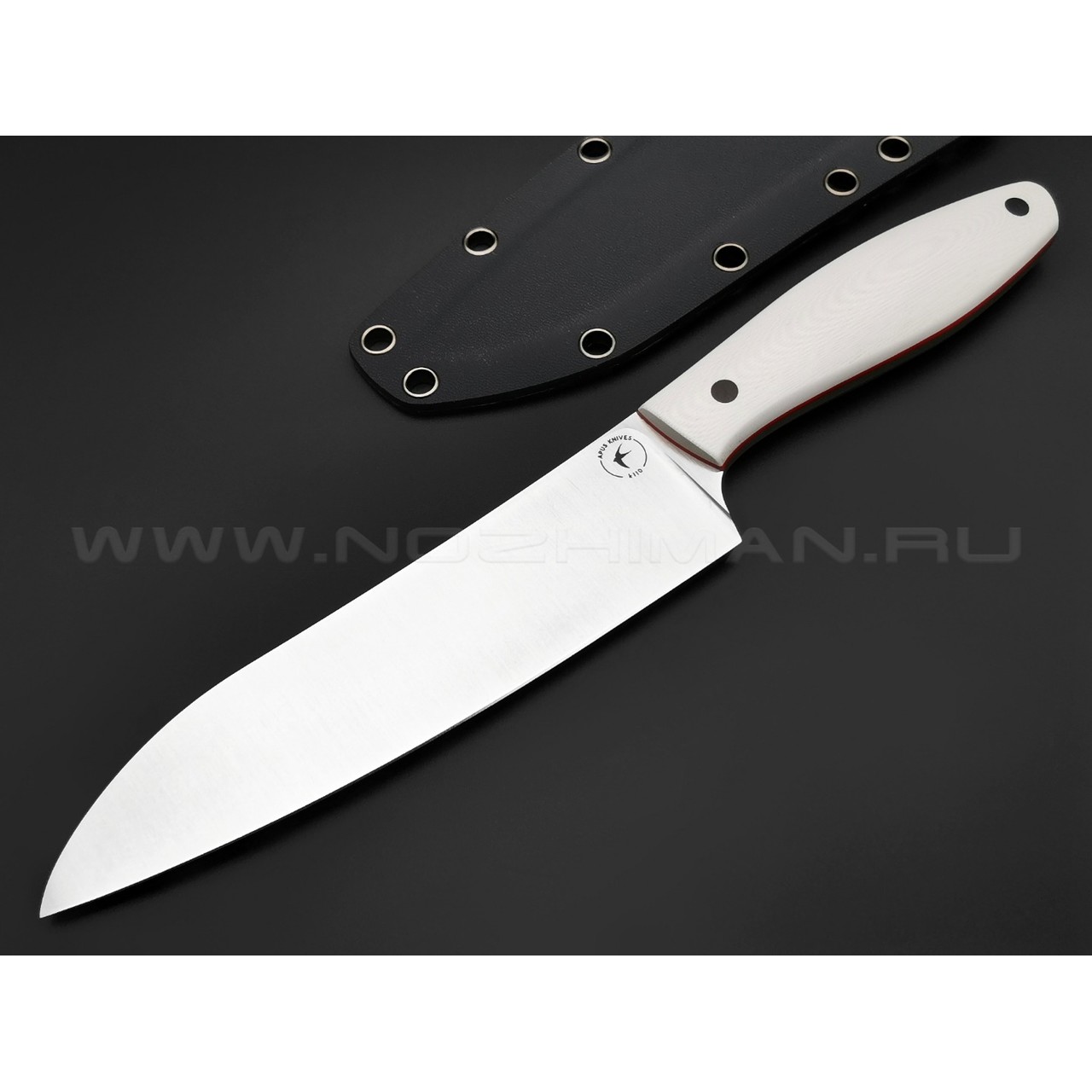 Апус нож Santoku сталь K110, рукоять G10 white & red