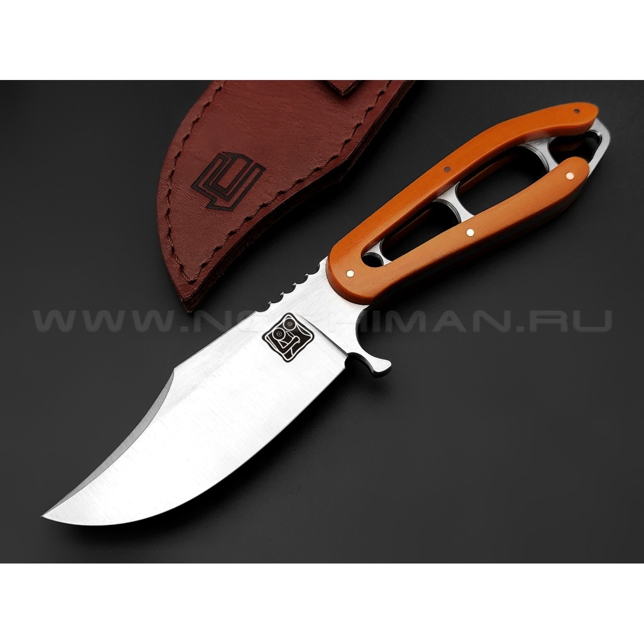 1-й Цех нож "Сиськи" сталь 440C, рукоять микарта orange