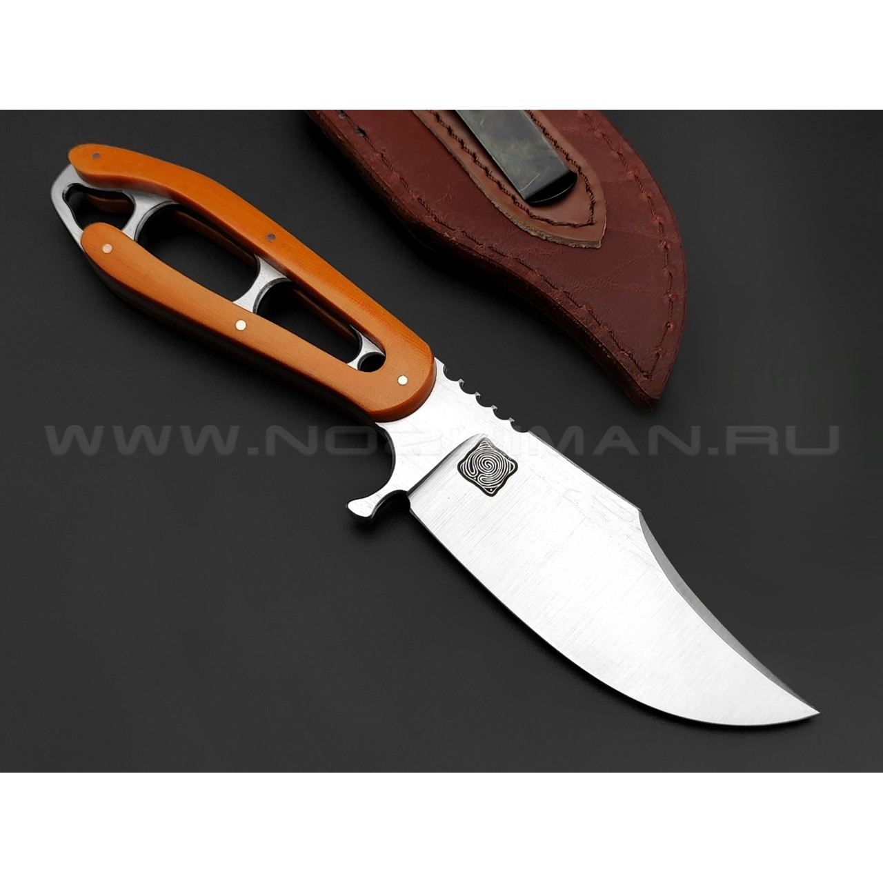 1-й Цех нож "Сиськи" сталь 440C, рукоять микарта orange