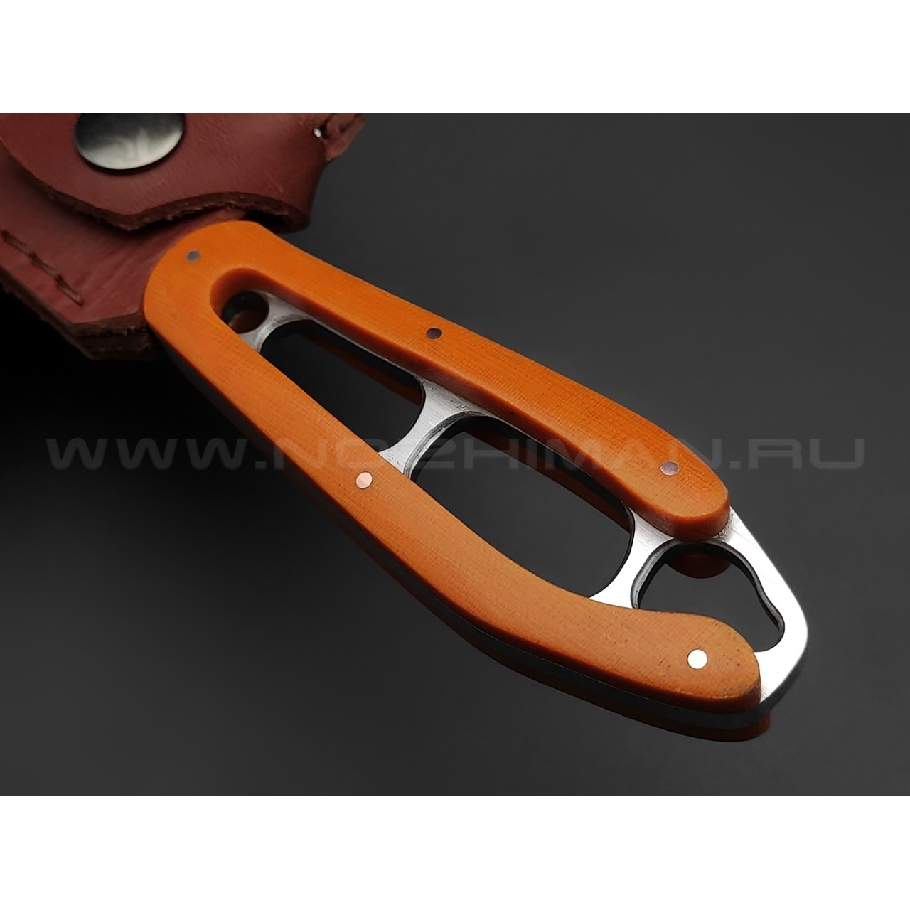 1-й Цех нож "Сиськи" сталь 440C, рукоять микарта orange