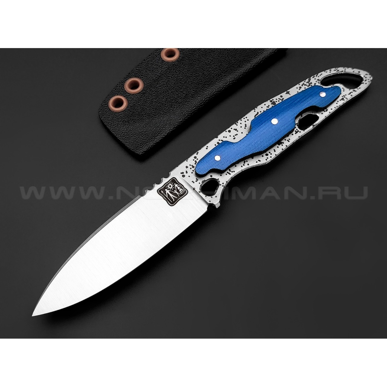 1-й Цех нож "Безымянный" сталь 440C, рукоять микарта blue